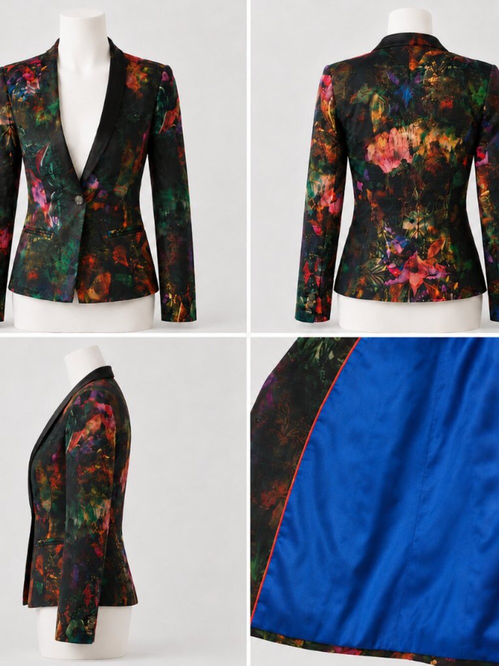 Ted Baker London "Reene" Bejewelled Wing Floral Satin Blazer Jacket- Sz 0 (US 2) - Picture 5 of 8
